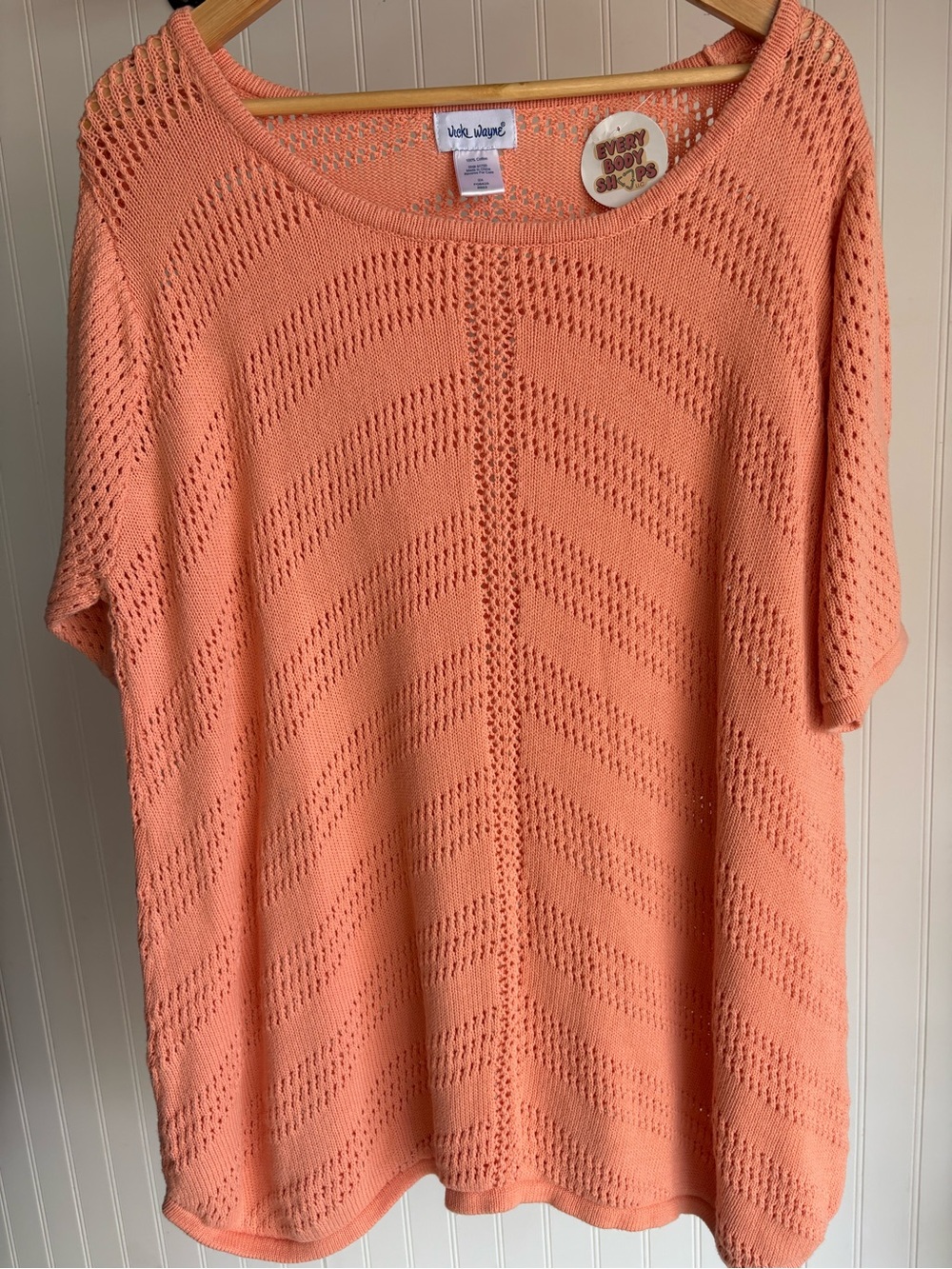100% COTTON VICKI WAYNE 2X ✨ plus size short sleeve sweater peach EUC